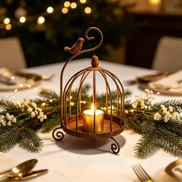 Lanterne volière enchantée sur une table